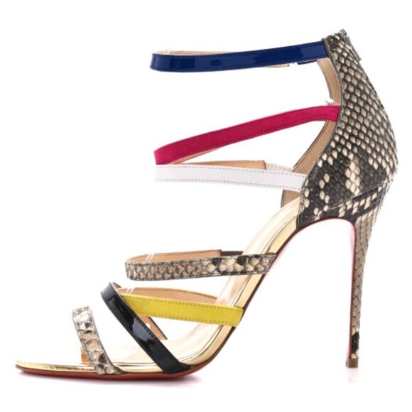 Suede Snakeskin Patent Metallic Calfskin Mariniere 100 Cage Sandals Multicolor - Picture 6 of 7